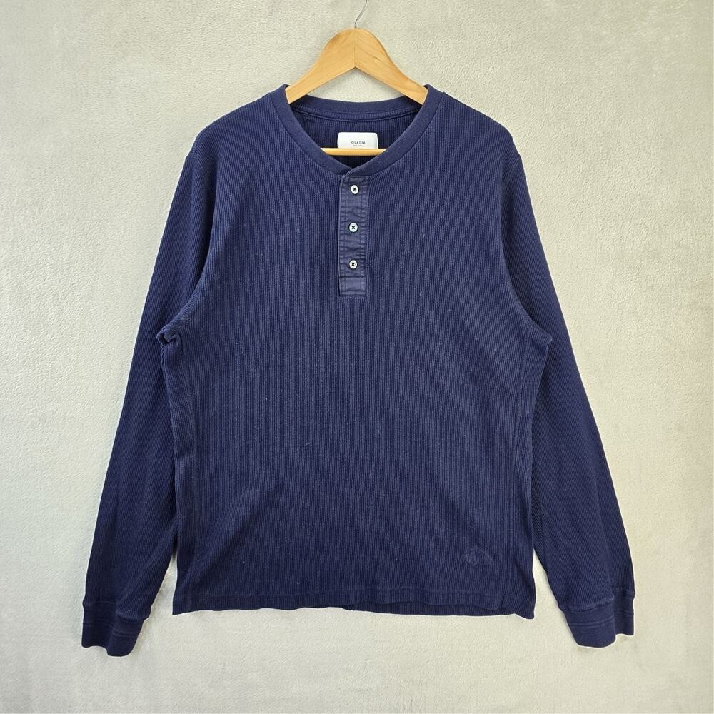 Ovadia New York Henley Shirt Mens XXL Blue Thermal Waffle Knit Cotton L/S